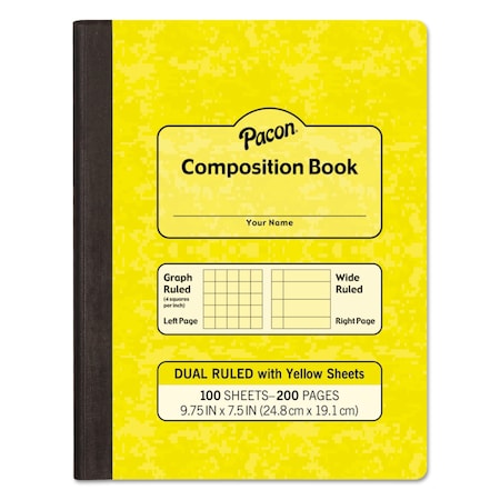 Pacon Composition Book, Wide/Legal Rule, Yellow Cover, 9.75 x 7.5, 100 Sheets MMK37163